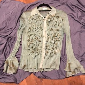 JAIPUR chiffon iridescent teal Blouse size small